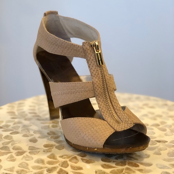 Michael Kors Bronze Metallic & Taupe Faux Snake Skin Pumps - Zipper Front - 8.5 - Picture 3 of 14